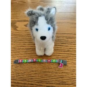 American Girl Pepper Husky Gray White Blue Eyes with Floral Butterfly Collar